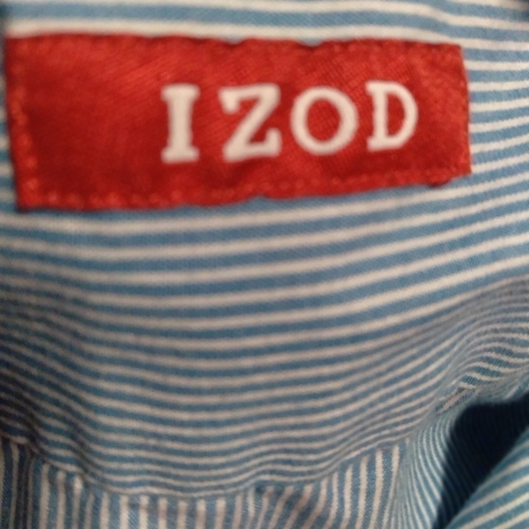 Izod LADIES BLUE AND WHITE PIN STRIPE BUTTON DOWN BLOUSE. SIZE SMALL - Picture 6 of 7